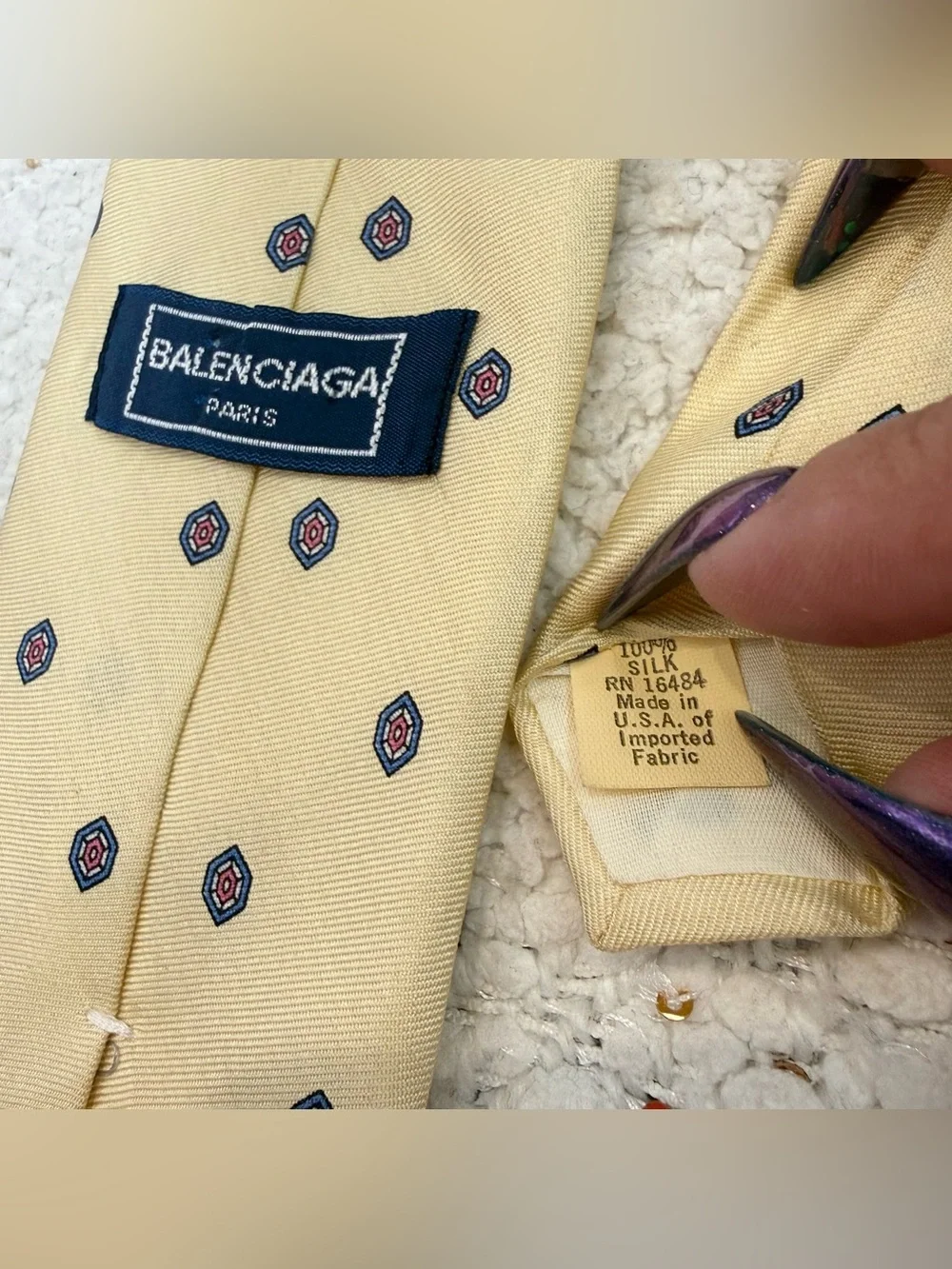 Balenciaga tie yellow, pink and blue 100% silk neck tie